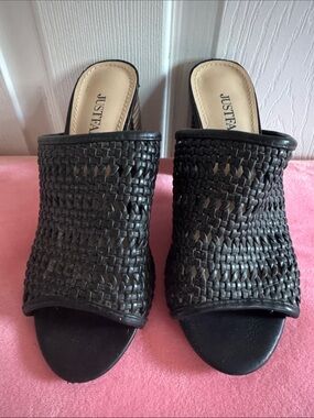 JustFab Black Woven Slide Mules